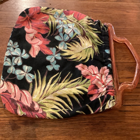 Vintage barkcloth purse, tropical print. - Picture 4 of 7